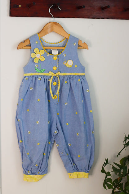 Embroidered Bee & Flower Romper